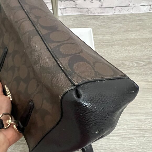 COACH Brown/Black Signature Coated Canvas Leather Mini Christie Carryall F36718 - Picture 8 of 10